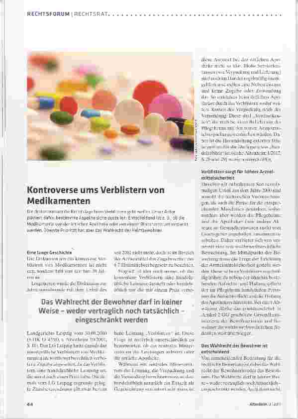 Vorschauseite 1: Kontroverse ums Verblistern von Medikamenten