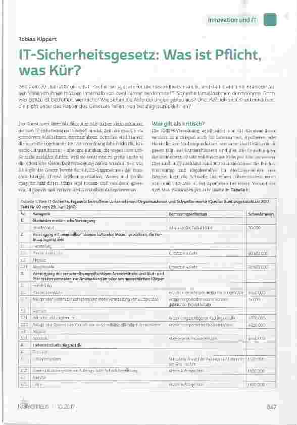Vorschauseite 1: IT-Sicherheitsgesetz: Was ist Pflicht, was Kür?