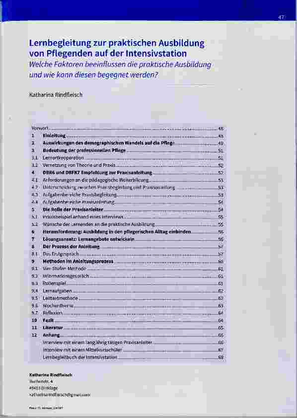 Vorschauseite 1: Lernbegleitung zur praktischen Ausbildung von Pflegenden auf der Intensivstation