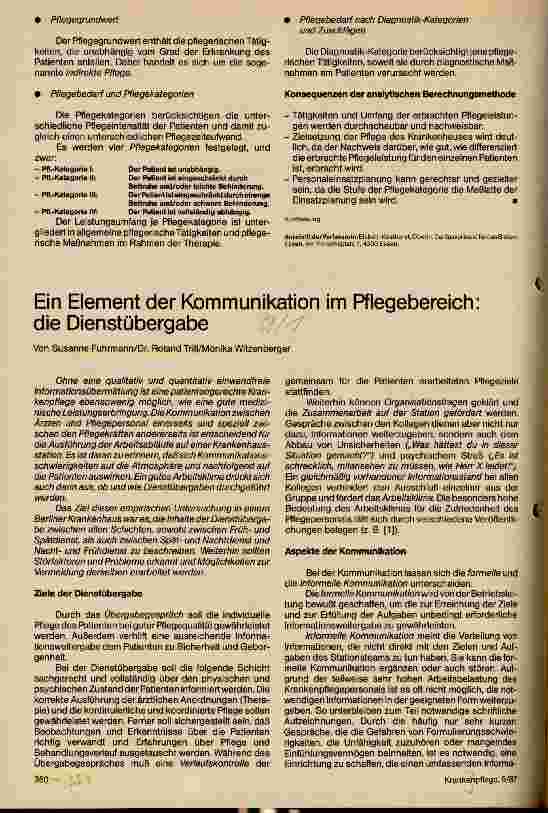 Vorschauseite 1: Ein Element der Kommunikation im Pflegebereich: die Dienstübergabe