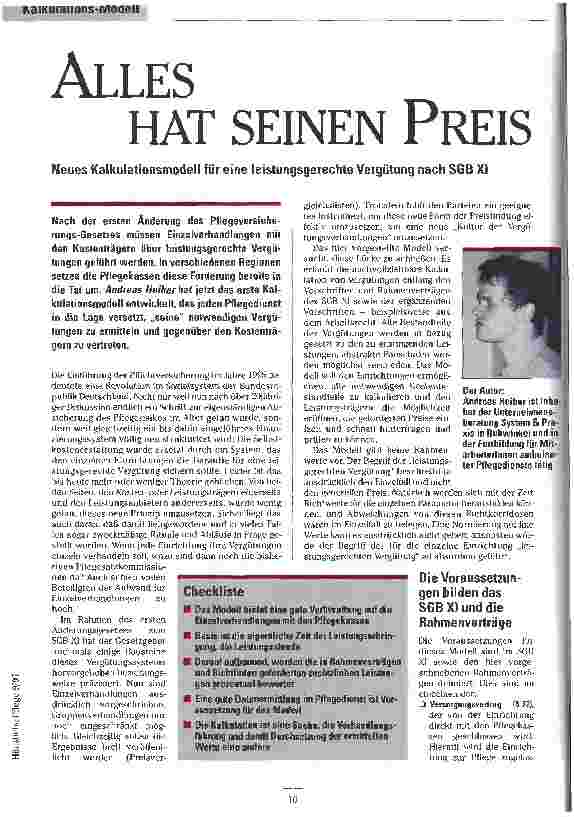 Vorschauseite 1: Alles hat seinen Preis Neues Kalkulationsmodell für eine leistungsgerechte Vergütung nach SGB XI