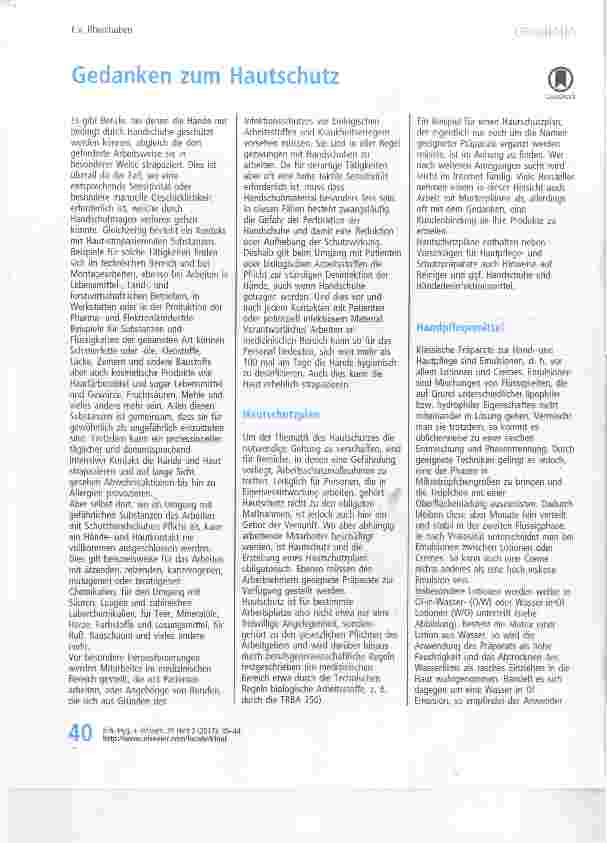 Vorschauseite 1: Gedanken zum Hautschutz