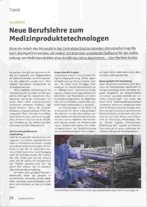 Vorschauseite 1: Neue Berufslehre zum Medizinproduktetechnologen