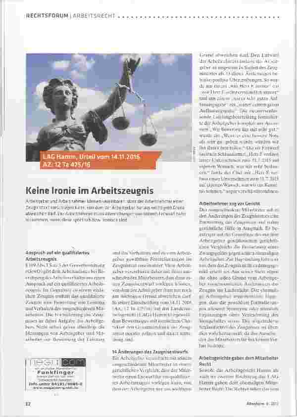 Vorschauseite 1: Keine Ironie im Arbeitszeugnis