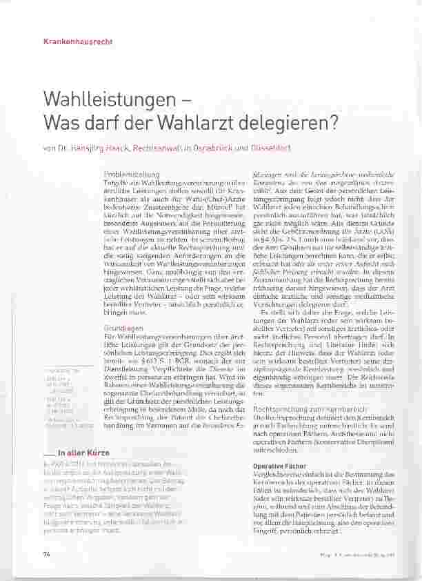 Vorschauseite 1: Was darf der Wahlarzt delegieren?