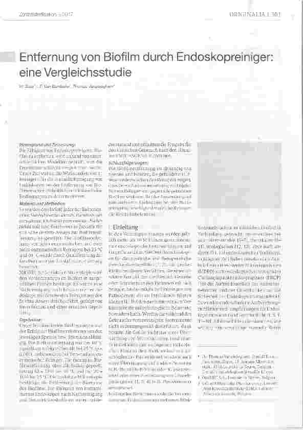 Vorschauseite 1: Entfernung von Biofilm durch Endoskopreiniger: eine Vergleichsstudie