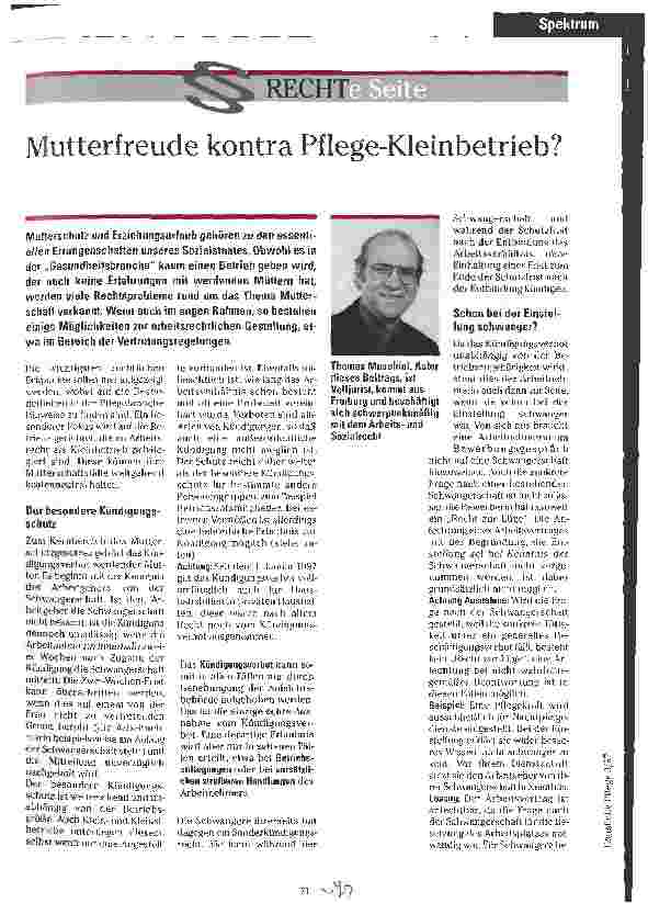 Vorschauseite 1: Mutterfreude kontra Pflege-Kleinbetrieb?
