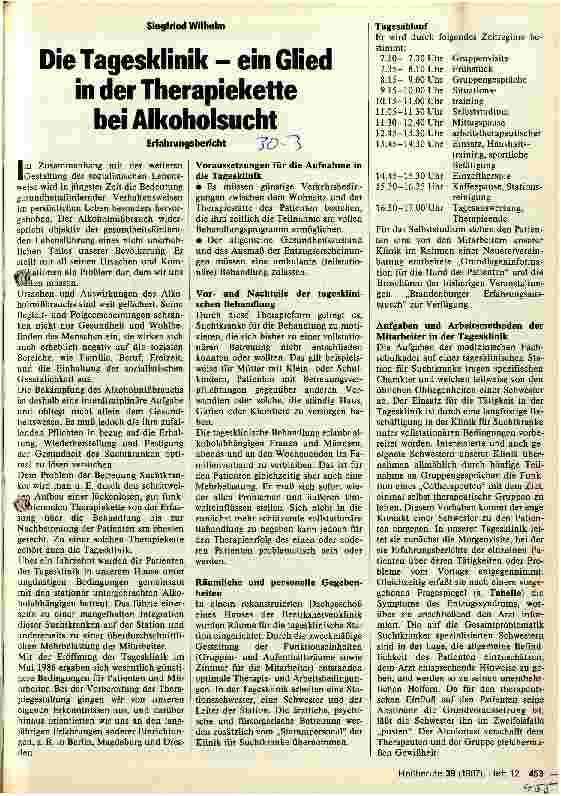Vorschauseite 1: Die Tagesklinik - ein Glied in der Therapiekette bei Alkoholsucht