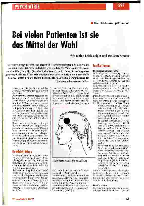 Vorschauseite 1: Bei vielen Patienten ist sie das Mittel der Wahl Die Elektrokrampftherapie