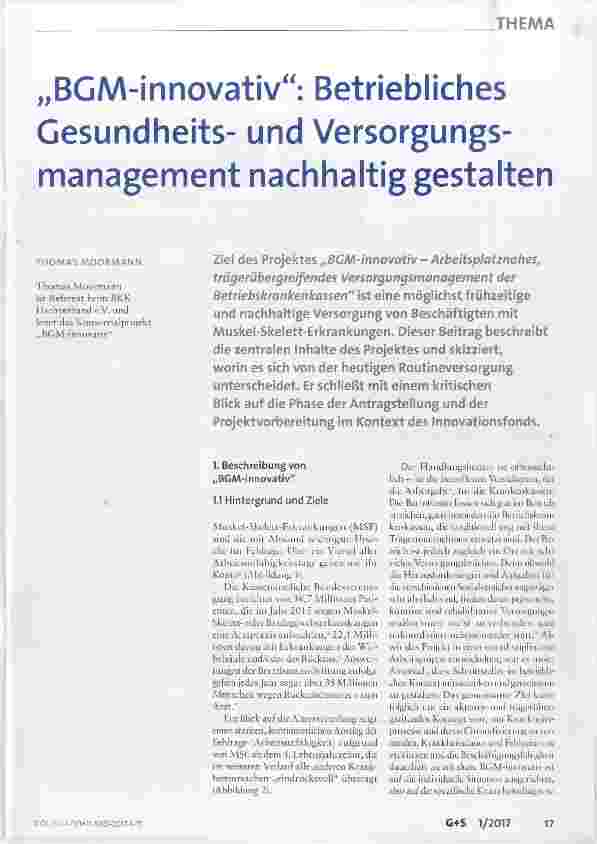 Vorschauseite 1: „BGM-innovativ“: Betriebliches Gesundheitsund Versorgungsmanagement nachhaltig gestalten