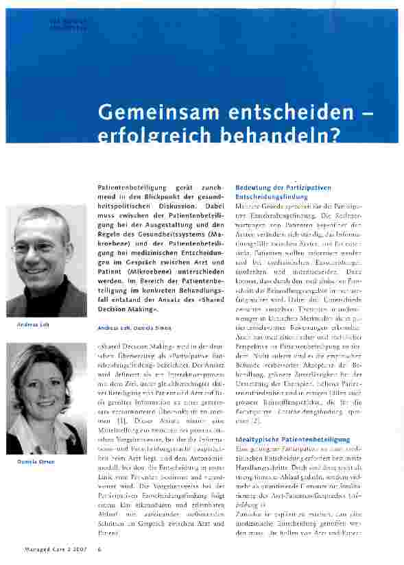 Vorschauseite 1: Gemeinsam entscheiden - erfolgreich behandeln?