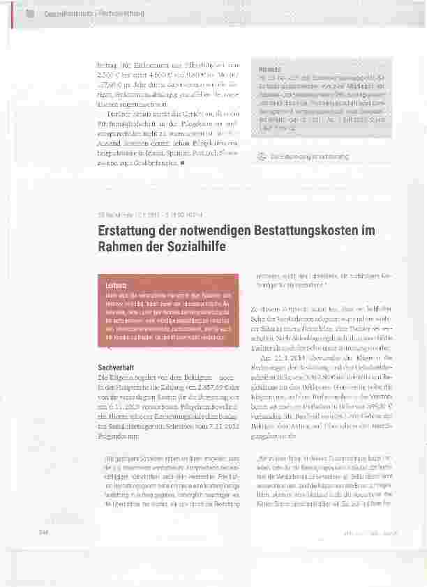 Vorschauseite 1: Erstattung der notwendigen Bestattungskosten im Rahmen der Sozialhilfe