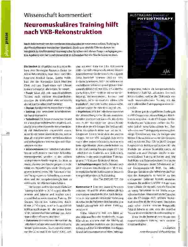 Vorschauseite 1: Wissenschaft kommentiert Neuromuskuläres Training hilft nach VKB-Rekonstruktion