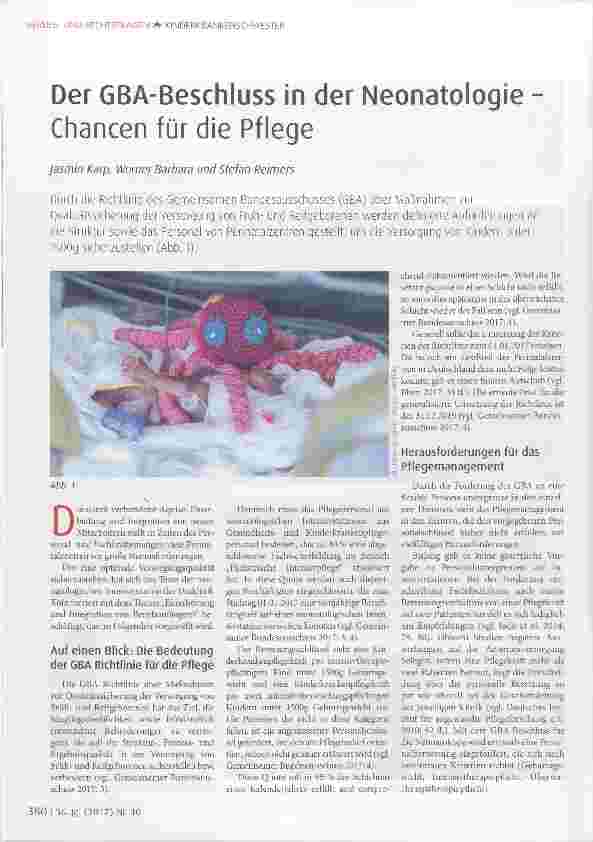 Vorschauseite 1: Der GBA-Beschluss in der Neonatologie Chancen für die Pflege