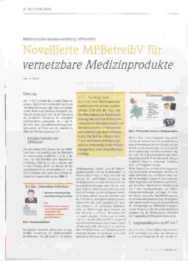 Vorschauseite 1: Novellierte MPBetreibV für vernetzbare Medizinprodukte