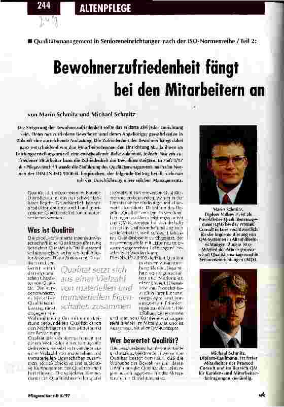 Vorschauseite 1: Bewohnerzufriedenheit fängt bei den Mitarbeitern an Qualitätsmanagement in Senioreneinrichtungen nach der ISO-Normenreihe/Teil 2