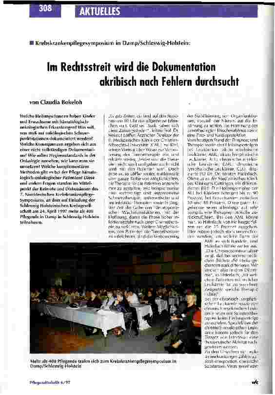 Vorschauseite 1: Im Rechtsstreit wird die Dokumentation akribisch nach Fehlern durchsucht Krebskrankenpflegesymposium in Damp/Schleswig-Holstein