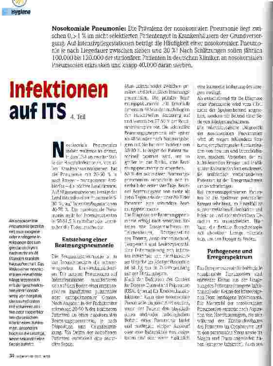 Vorschauseite 1: Infektionen auf ITS 4. Teil Nosokomiale Pneumonie