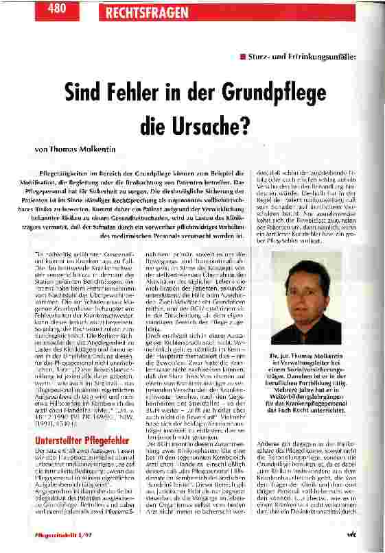 Vorschauseite 1: Sind Fehler in der Grundpflege die Ursache? Sturzund Ertrinkungsunfälle