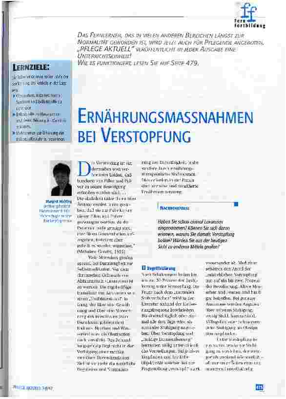 Vorschauseite 1: Ernährungsmaßnahmen bei Verstopfung Fernfortbildung