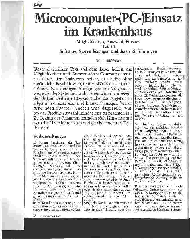 Vorschauseite 1: Mikrocomputer-(PC-) Einsatz im Krankenhaus Möglichkeiten, Auswahl, Einsatz Teil III Software, Systemlösungen und deren Einführungen