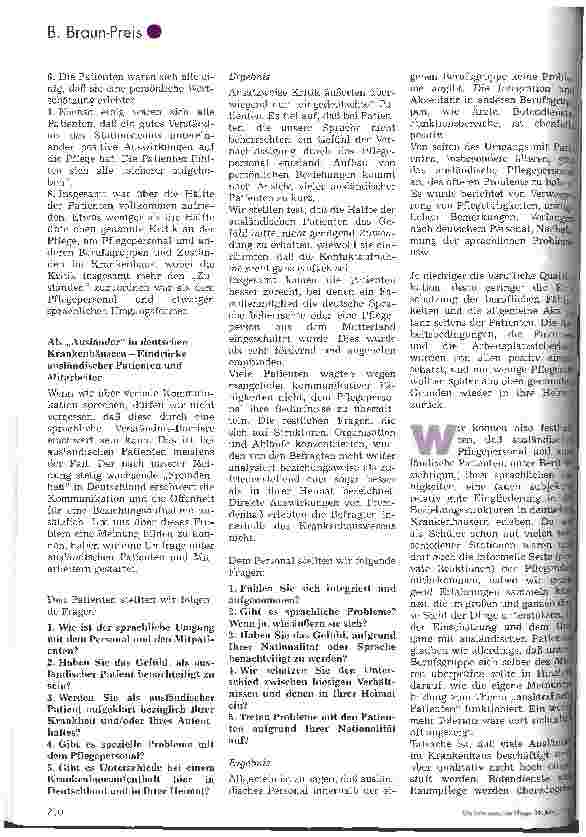 Vorschauseite 4: B BRAUN-Preis 96 Beziehungsstrukturen im Krankenhaus 1. Platz für Krankenund Kinderkrankenpflegeschulen