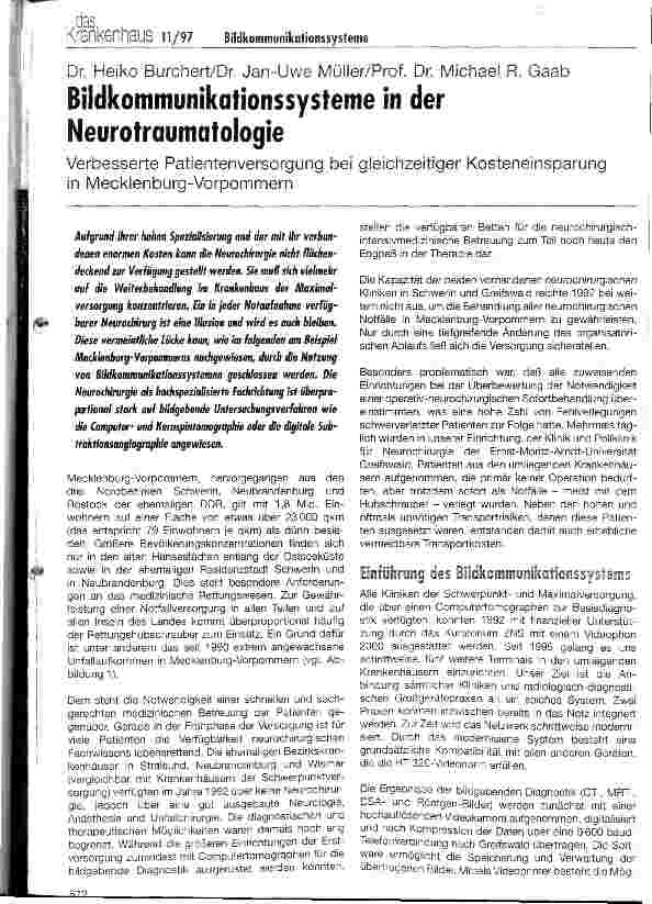 Vorschauseite 1: Bildkommunikationssysteme in der Neurotraumatologie Verbesserte Patientenversorgung bei gleichzeitiger Kosteneinsparung in Mecklenburg-Vorpommern