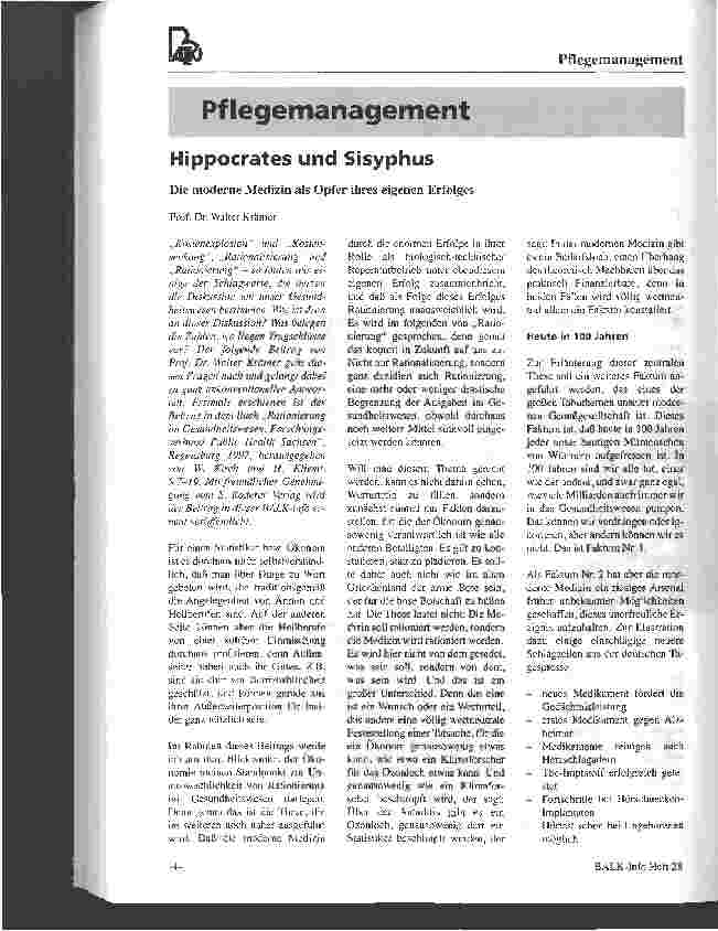 Vorschauseite 1: Hippocrates un Sisyphus Die moderne Medizin als Opfer ihres eigenen Erfolges