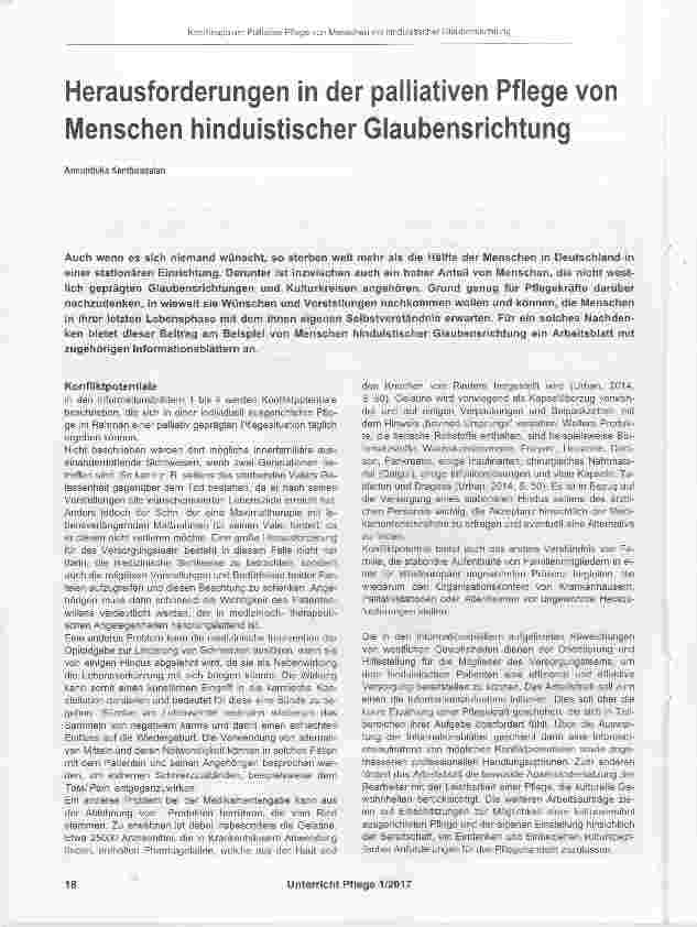 Vorschauseite 1: Herausforderungen in der palliativen Pflege von Menschen hinduistischer Glaubensrichtung