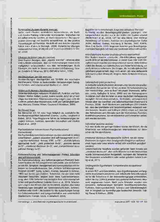 Vorschauseite 2: Nutzerfreundliche Studienzusammenfassung Die Effektivität ergotherapeutischer Interventionen für Menschen mit rheumatischer Arthritis: Ein systematisches Review