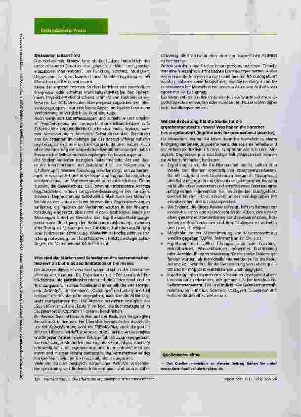 Vorschauseite 3: Nutzerfreundliche Studienzusammenfassung Die Effektivität ergotherapeutischer Interventionen für Menschen mit rheumatischer Arthritis: Ein systematisches Review