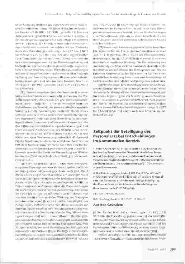 Vorschauseite 1: Zeitpunkt der Beteiligung des Personalrats bei Entscheidungen im kommunalen Bereich