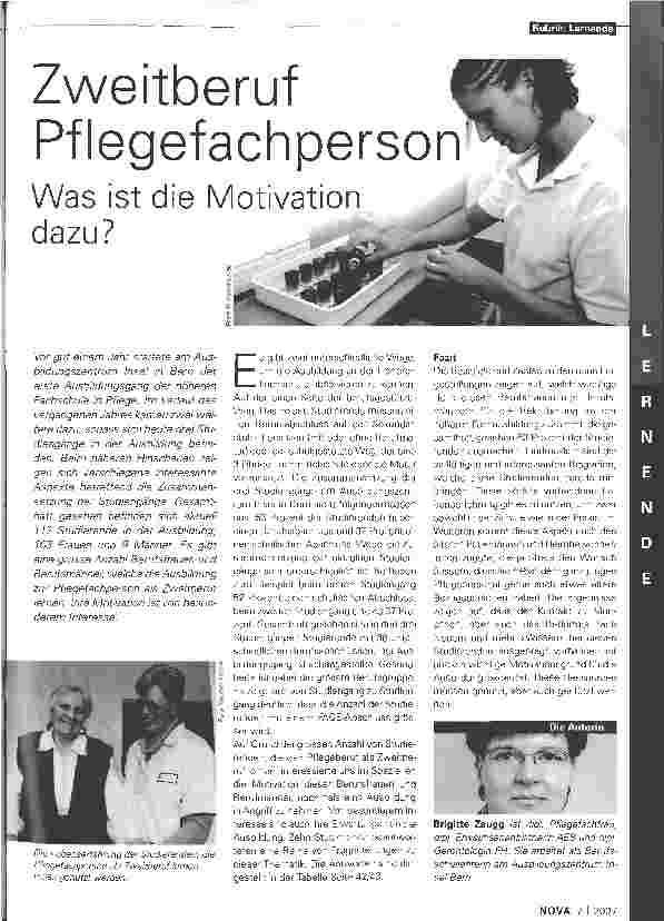 Vorschauseite 1: Zweitberuf PflegefachpersonWas ist die Motivation dazu?