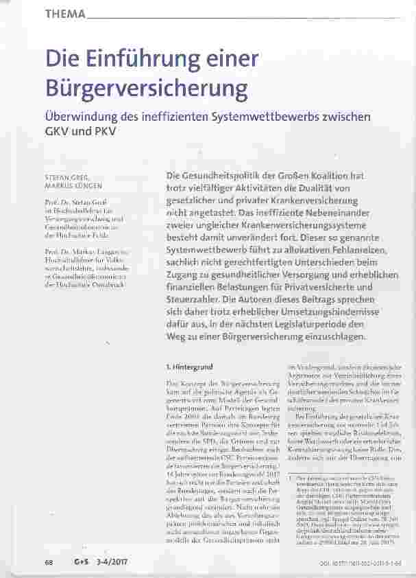 Vorschauseite 1: Die Einführung einer Bürgerversicherung