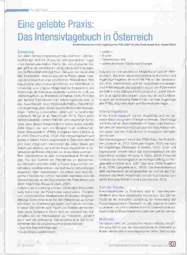 Vorschauseite 1: Eine gelebte Praxis: Das Intensivtagebuch in Österreich