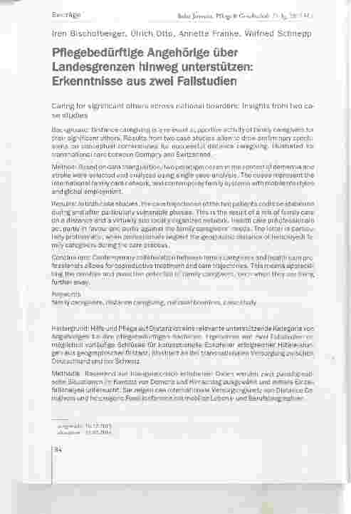 Vorschauseite 1: Pflegebedürftige Angehörige über Landesgrenzen hinweg unterstützen: Erkenntnisse aus zwei Fallstudien