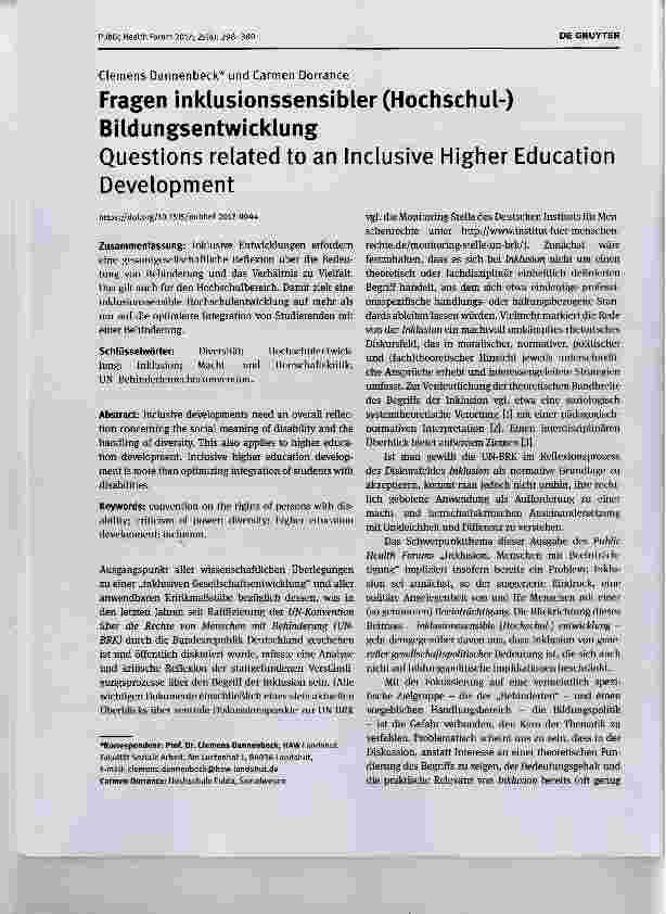 Vorschauseite 1: Fragen inklusionssensibler (Hochschul-) Bildungsentwicklung