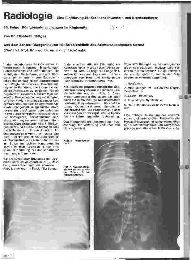 Vorschauseite 1: Radiologie Eine Einführung für Krankenschwestern und Pfleger 33. Folge: Röntgenuntersuchungen im Kindesalter