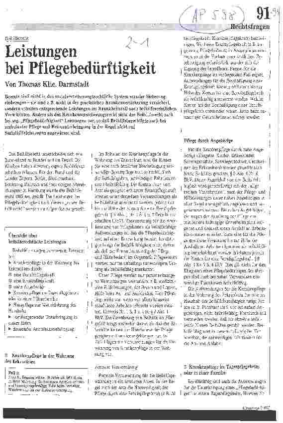 Vorschauseite 1: Leistungen bei Pflegebedürftigkeit