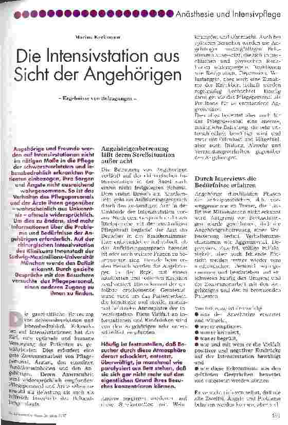 Vorschauseite 1: Die Intensivstation aus Sicht der Angehörigen Ergebnis von Befragungen