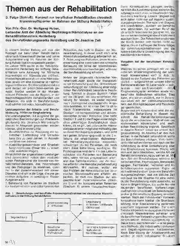 Vorschauseite 1: Themen aus der Rehabilitation 3. Folge (Schluß) Konzept zur beruflichen Rehabilitation chronisch Niereninsuffizienter