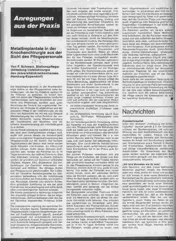 Vorschauseite 1: Metallimplantate in der Knochenchirurgie aus der Sicht des Pflegepersonals