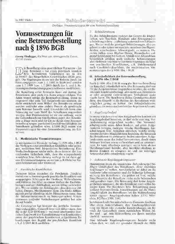Vorschauseite 1: Voraussetzungen für eine Betreuerbestellung nach § 1896 BGB