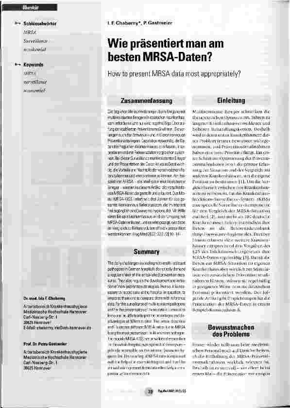 Vorschauseite 1: Wie präsentiert man am besten MRSA-Daten?