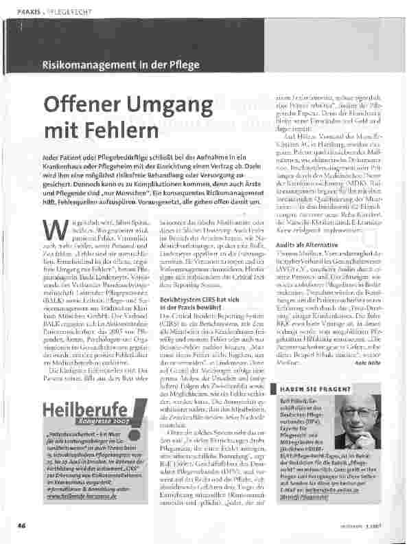 Vorschauseite 1: Risikomanagement in der Pflege - Offener Umgang mit Fehlern