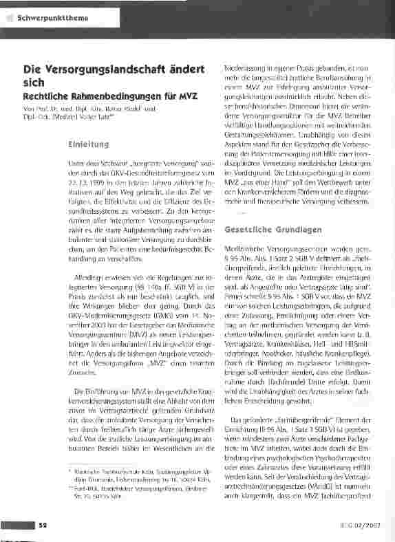 Vorschauseite 1: Die Versorgungslandschaft ändertsich - Rechtliche Rahmenbedingungen für MVZ