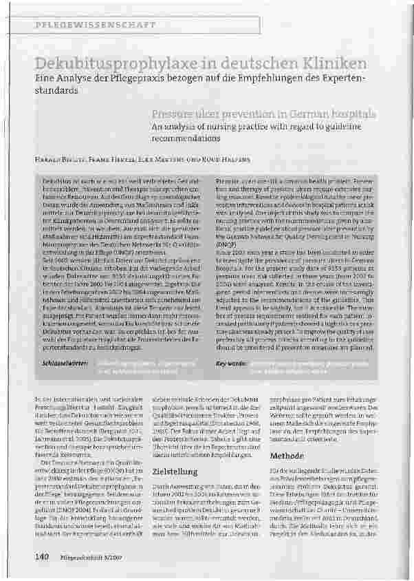 Vorschauseite 1: Dekubitusprophylaxe in deutschen KlinikenEine Analyse der Pflegepraxis bezogen auf die Empfehlungen des Expertenstandards