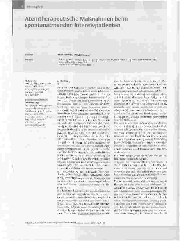 Vorschauseite 1: Atemtherapeutische Maßnahmen beim spontanatmenden Intensivpatienten