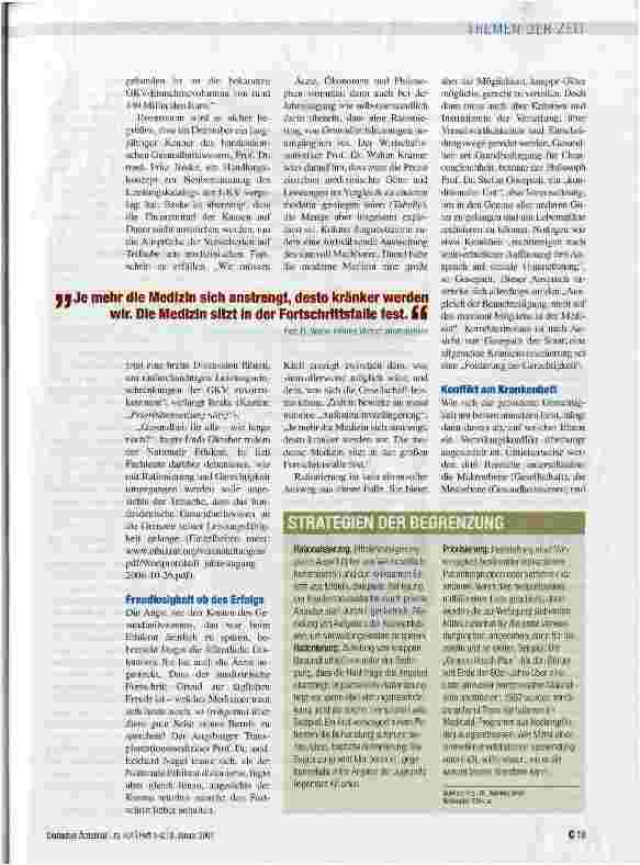 Vorschauseite 2: RATIONIERUNG IM GESUNDHEITSWESENGrenzen für den Fortschritt