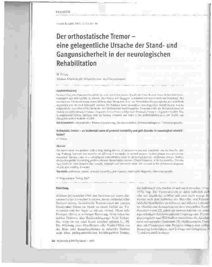 Vorschauseite 1: Der orthostatische Tremor - eine gelegentliche Ursache der Standund Gangunsicherheit in der neurologischenRehabilitation